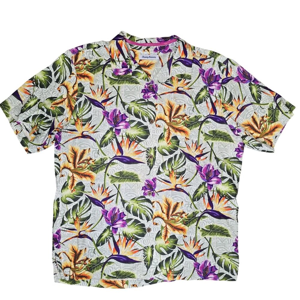Tommy Bahama silk artist series vintage Hawaiian Floral Short-Sleeve Button Shir